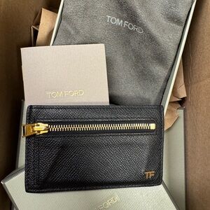 Women’s Tom Ford Black Leather Card Holder with Gold Zipper
